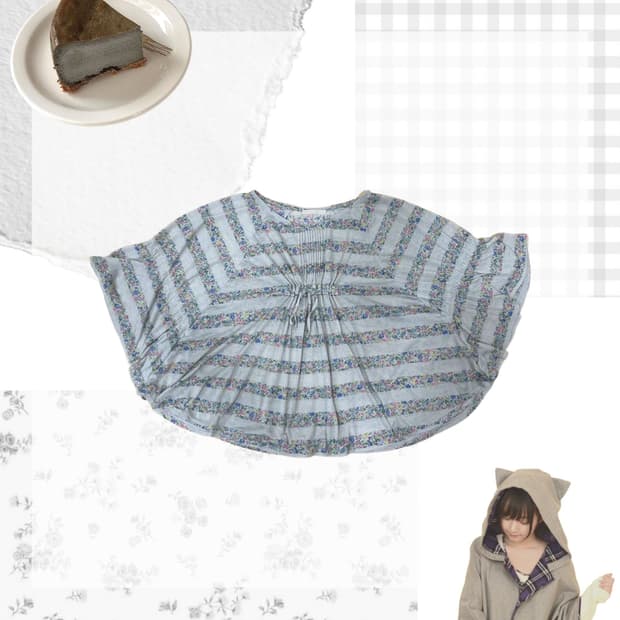 빈티지 그레이 플라워패턴 판초 스타일 탑