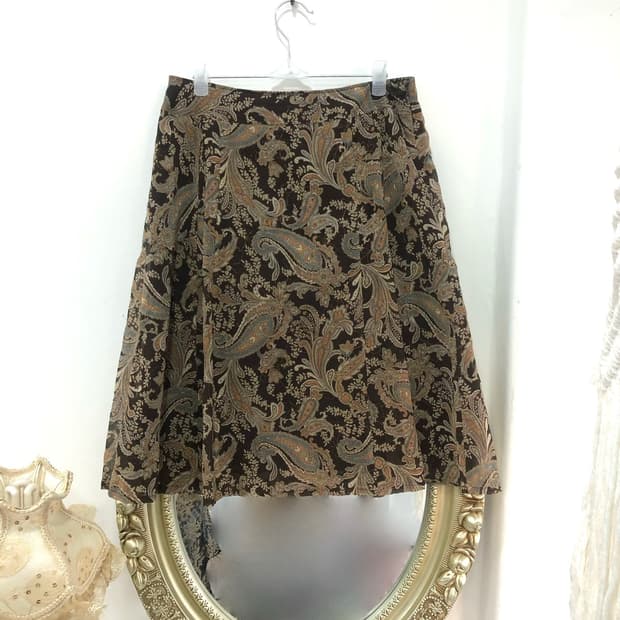 brown glitter paisley midi skirt