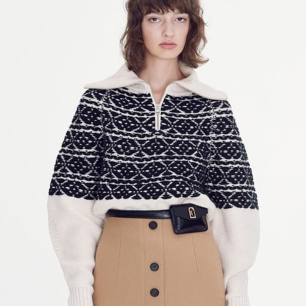 recto 렉토 자카드 니트 반집업