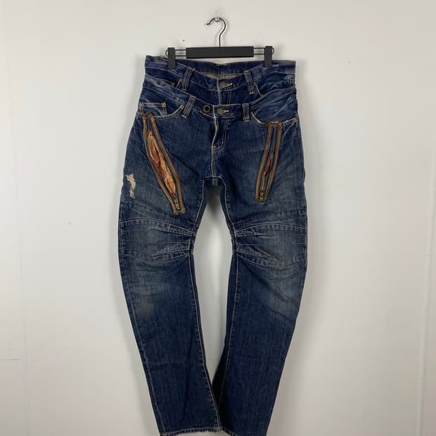 PPFM J핏 크레이지 지퍼 바이커진 데님팬츠 <635>