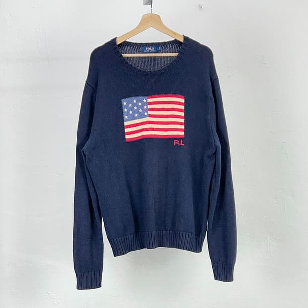 폴로 랄프로렌 네이비 성조기 코튼 플래그 니트 스웨터
