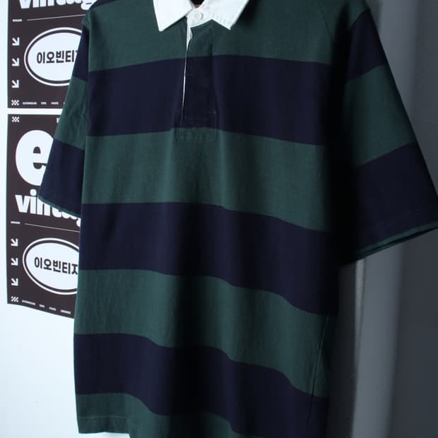 (XL-2XL) 탑텐 반팔 카라 티셔츠 럭비 스트라이프-H35379
