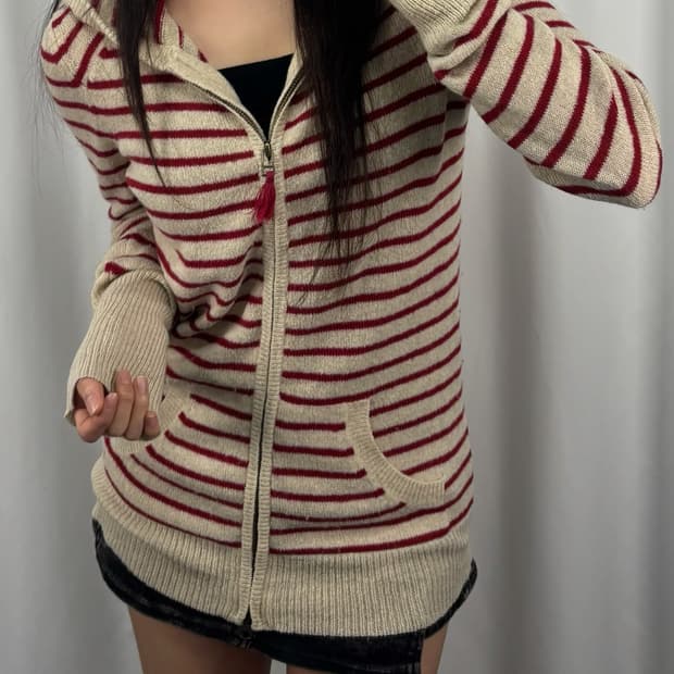 갭 스트라이프 니트 후드집업