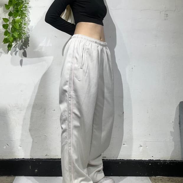 00s 나이키 아이보리 와이드 핑크 사이드 라인 추리닝 바지 XL