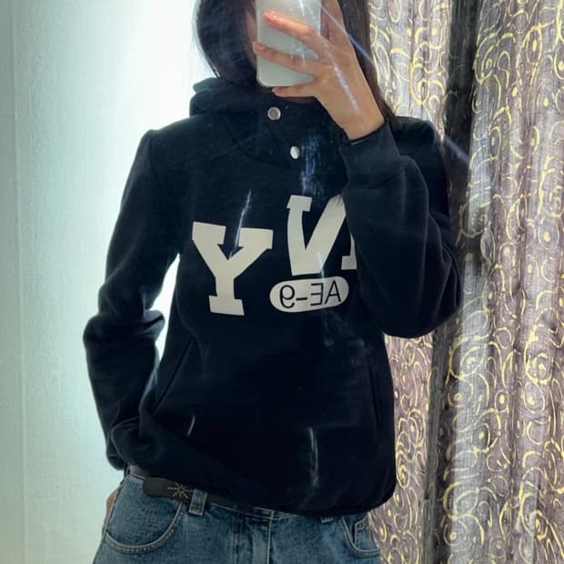 Vintage 펑크 투버튼 기모 후드티