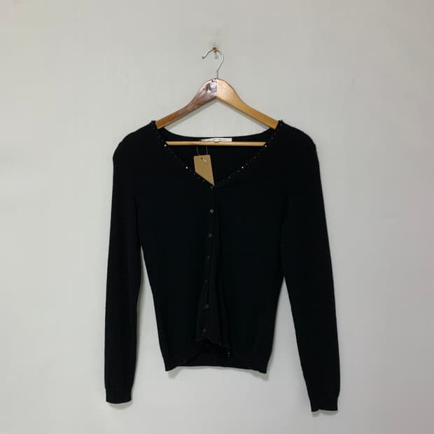 빈티지 큐빅 크롭 가디건 캐시미어 100% 여성 니트 블랙 M