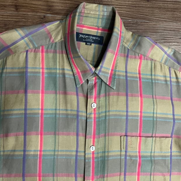 입생로랑 YSL 자수 로고 체크 셔츠