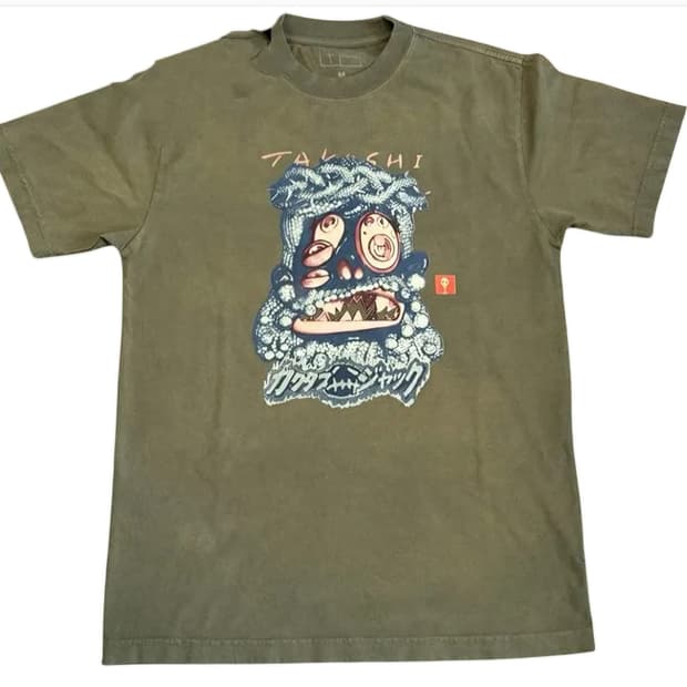 트래비스 스캇 캑터스 잭 무라카미 타카시 반팔 티셔츠 올리브