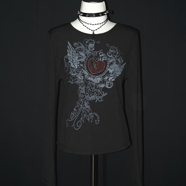 gothic rhinestone heart long sleeve 
