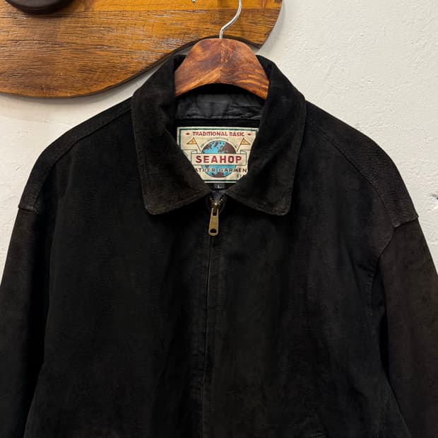 L) 90s SEAHOP Leather Bomber Jacket