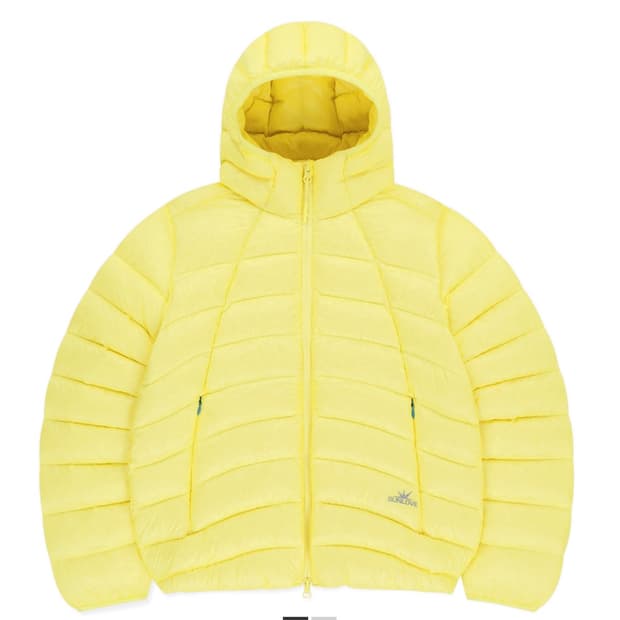썬러브 후드 플라이트 라이트 다운 자켓 옐로우 경량패딩