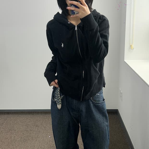 Polo 화이트 포니 블랙 후드집업 
