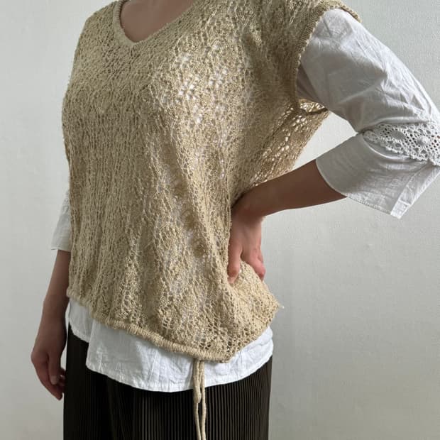 Beige Lace Knit Vest