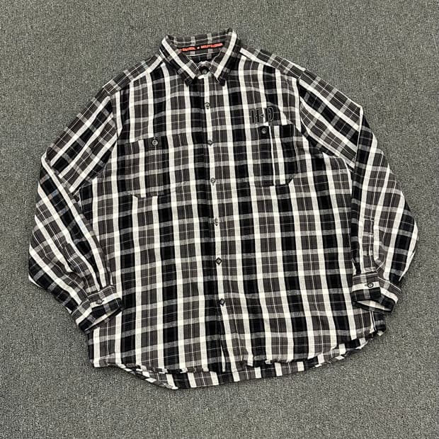 XL)할리데이비슨 vintage 블랙 깅엄 체크 긴팔셔츠