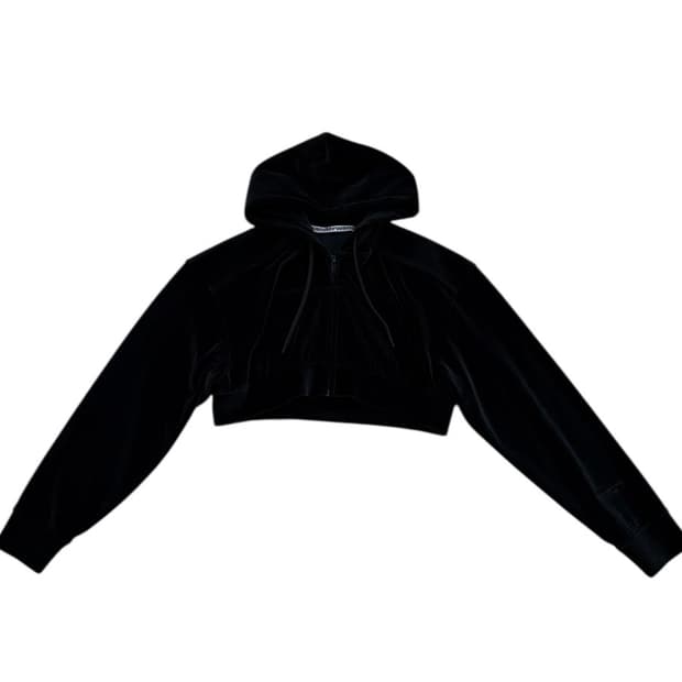 알렉산더 왕 파워숄더 벨벳 크롭 후드집업