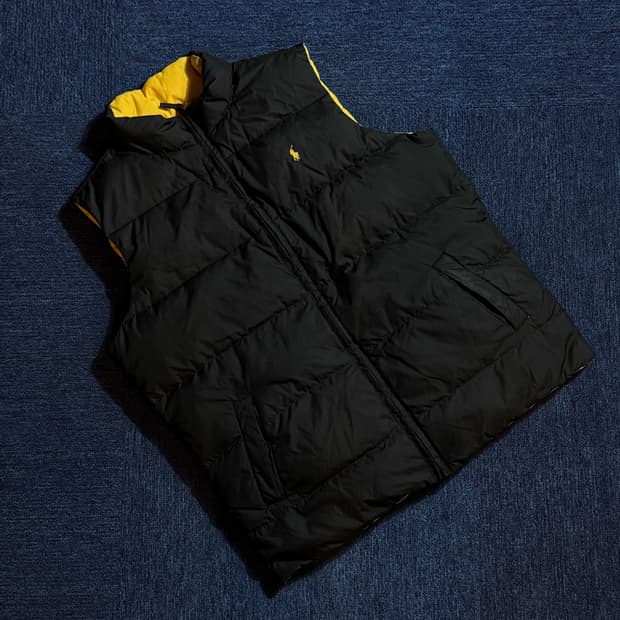 폴로 랄프로렌 블랙/옐로우 리버시블 패딩 조끼