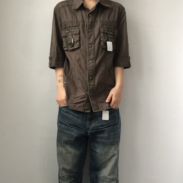 Stud belted pocket point shirt