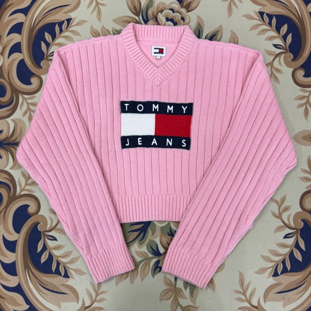 (우먼즈S)타미힐피거 타미진스  크롭 니트(핑크)