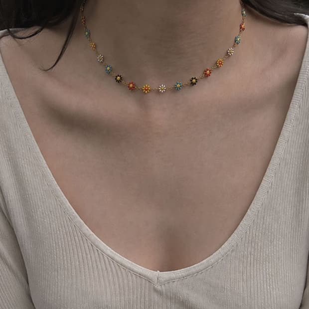 레인보우 컬러 데이지 Y2K 목걸이