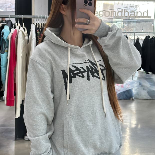 스투시 스탁 빅로고 후드티 멜란지그레이