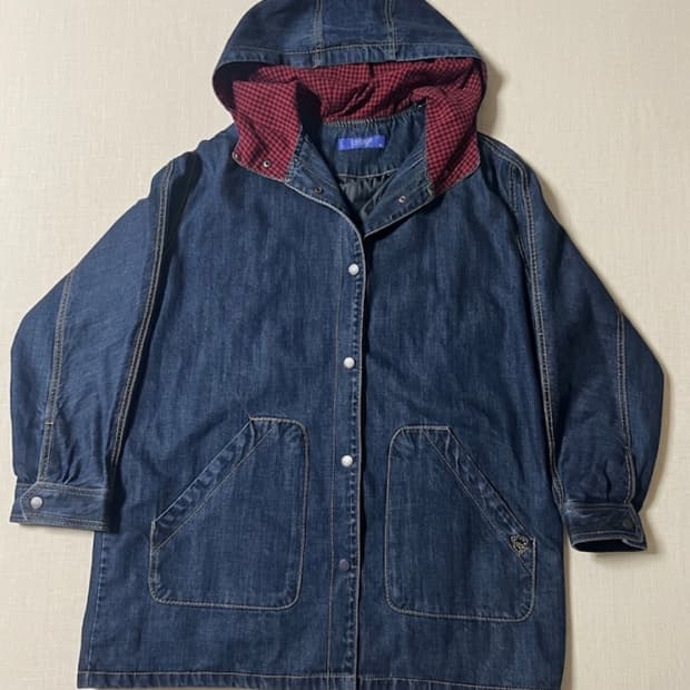 데님 후드 자켓 체크 안감 (100)