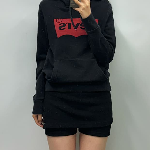 리바이스 박스로고 블랙 후드티