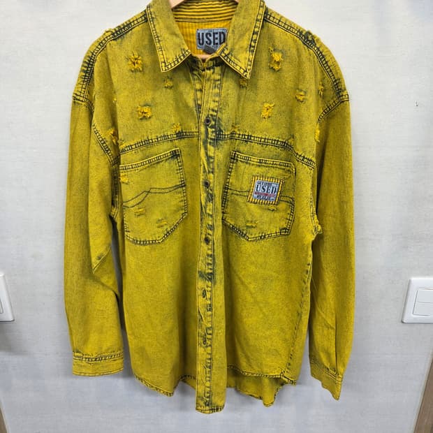 겟유즈드 백로고 빈티지워싱 데미지 펀칭 데님셔츠 긴팔 xl