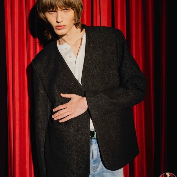더발론 COLLARLESS TWEED JACKET BLACK