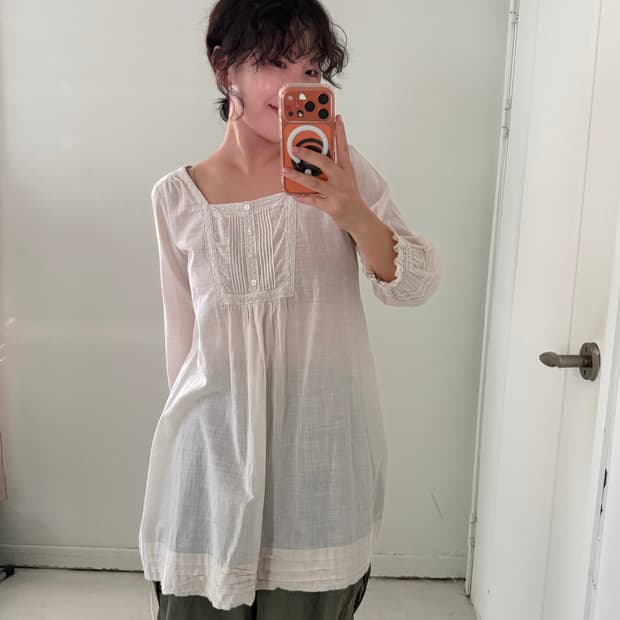 일본빈티지 모리 레이스 블라우스 원피스