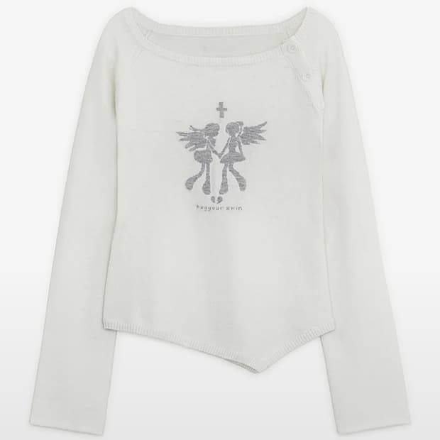 허그유어스킨 폴런 엔젤 버튼 니트 탑 (화이트)