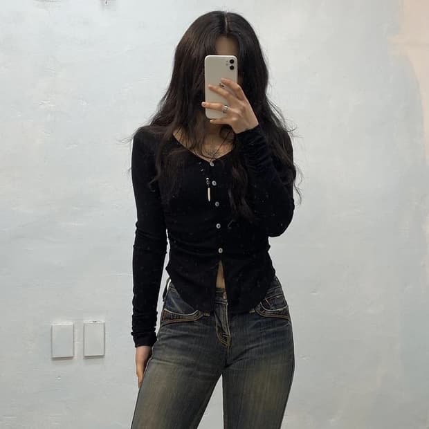 Black shirring point cardigan