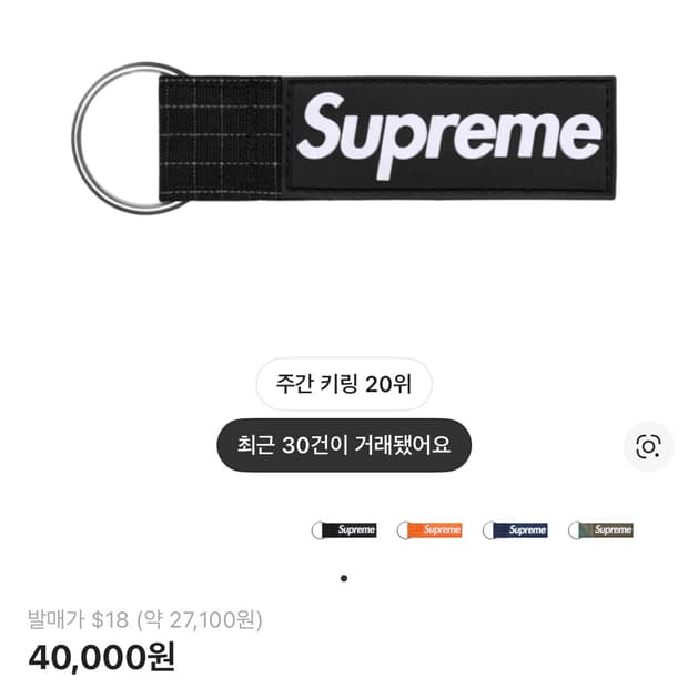 슈프림 립스탑 키체인 블랙 - 24SS