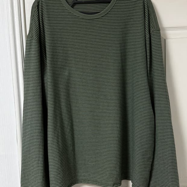 [XL] 쿠어 다잉 핀 스트라이프 롱 슬리브 티셔츠 워시드그린