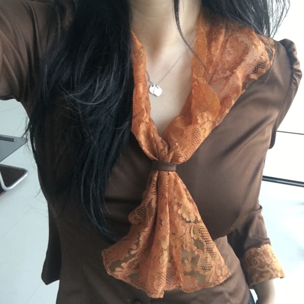 lace tie-neck blouse