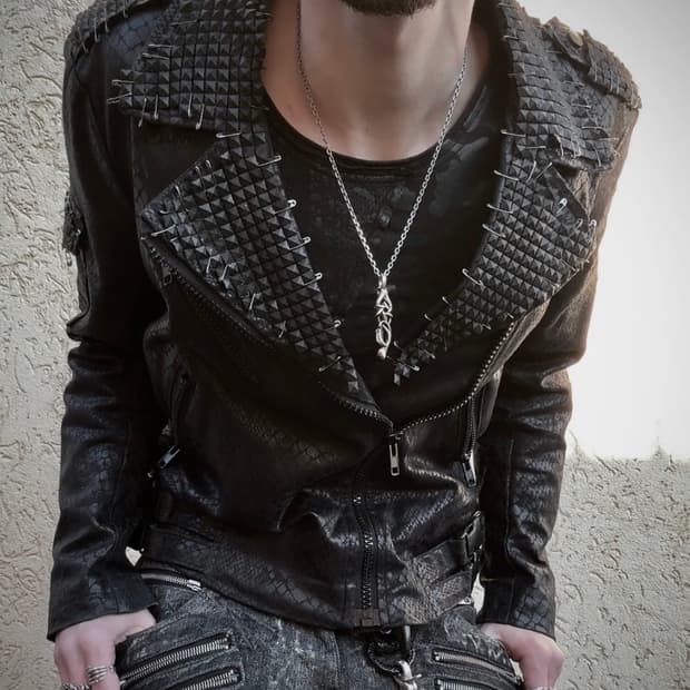 By The R 파이톤 왁스드 아머 바이커 자켓 L