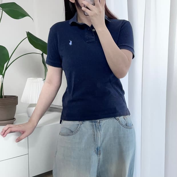 [정품] 폴로 네이비 / 하늘포니 슬림핏 반팔카라티 [ XS ]