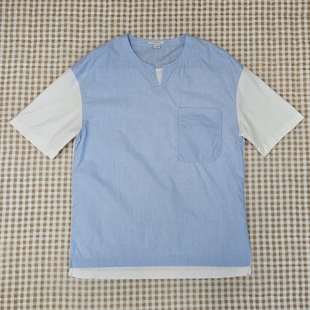 질스튜어트뉴욕 헨리넥 반소매 면티 남자100