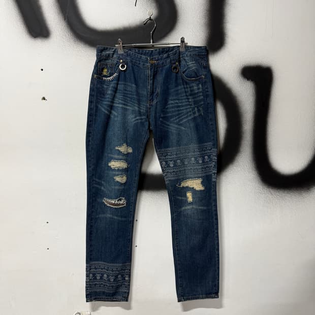 VTG 빈티지 마스터마인드 커스텀 락 펑크 새깅 데님 팬츠