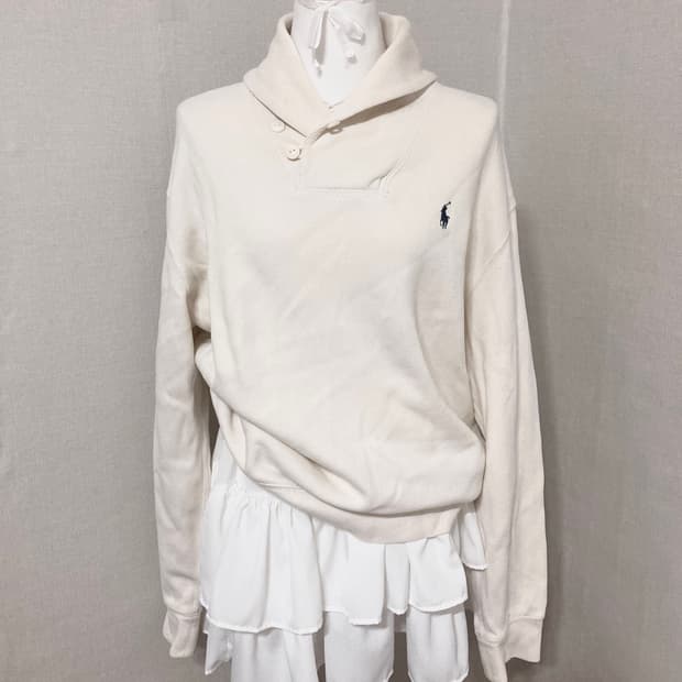 폴로 아이보리 숄카라 니트 L