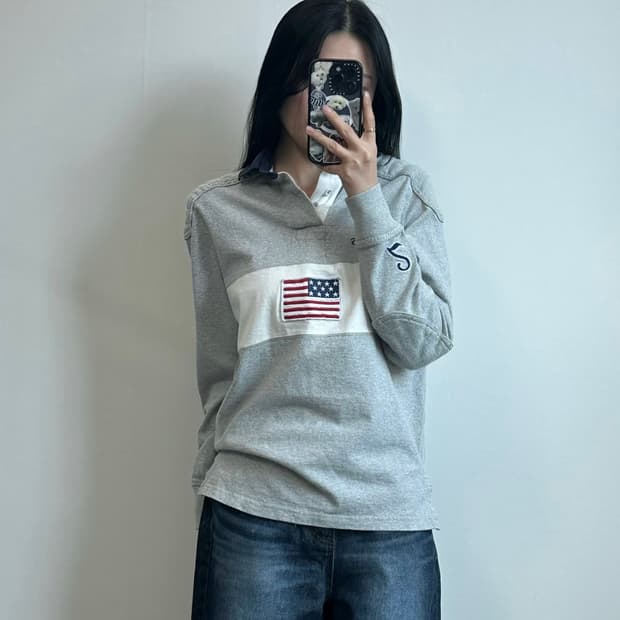 폴로 랄프로렌 USA 성조기 그레이 럭비 티셔츠
