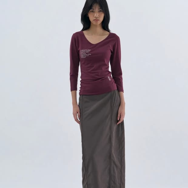웰빙익스프레스 V neck 3/4 sleeve Burgundy M