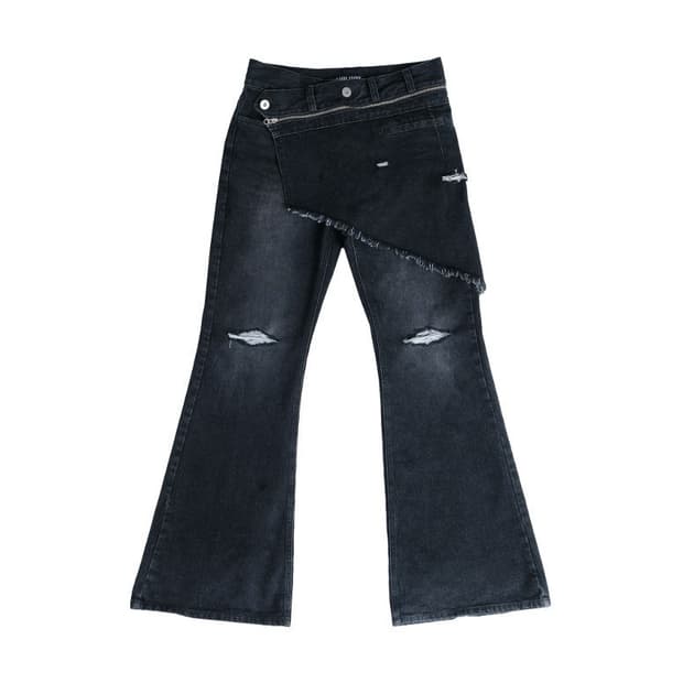 [L] IFeellucky 부츠컷 스커트 데님팬츠 블랙