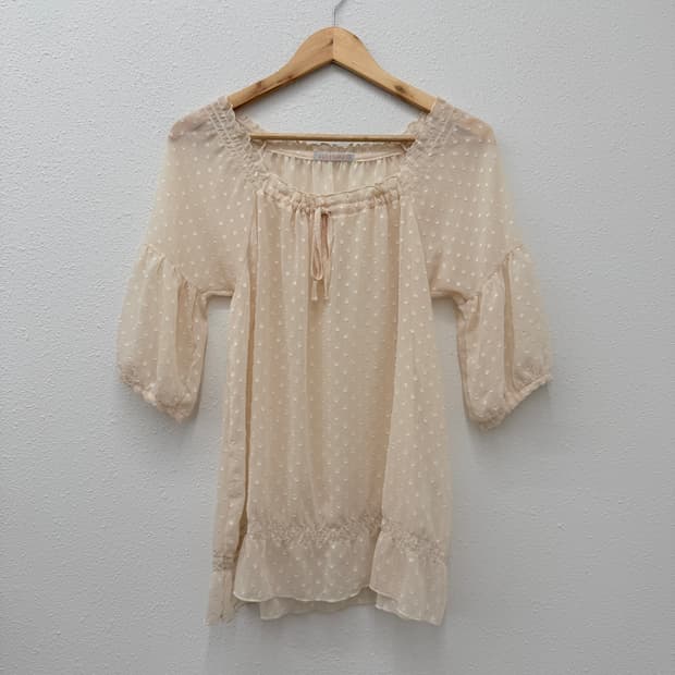 빈티지 ELLE PLANETE 도트 시스루 프릴 블라우스