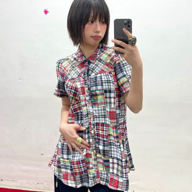 Patchwork Check Shoulder Dress