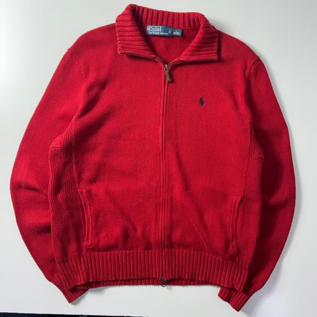 Polo 폴로 랄프로렌 딥레드 램스울 2-Way 집업 니트