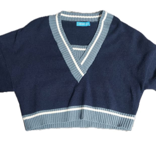 빈티지 브이넥 크롭 네이비 니트 