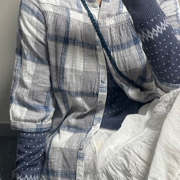 체크 도트 블루 상의세트 #모리걸 #파랑코디 #코디세트