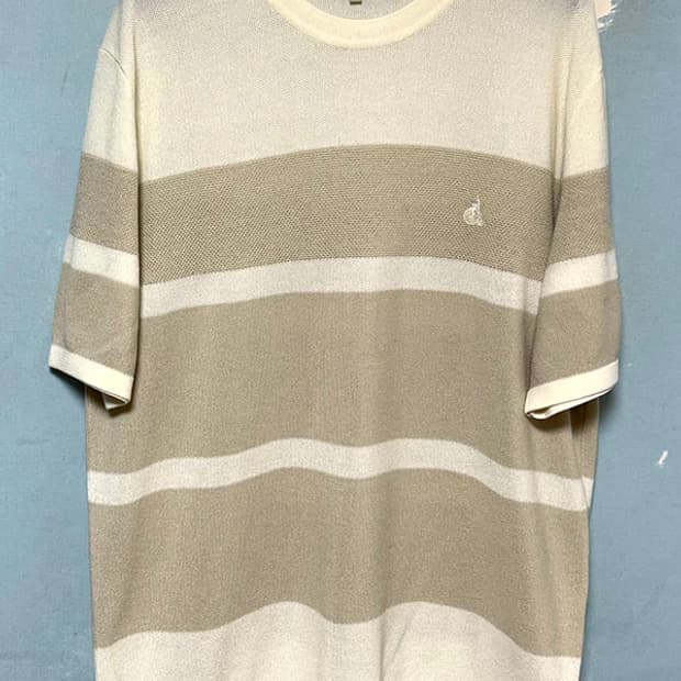 빈폴 아이보리 코튼블렌드 블록 남자 패턴니트 반팔티셔츠 새상품 L 100