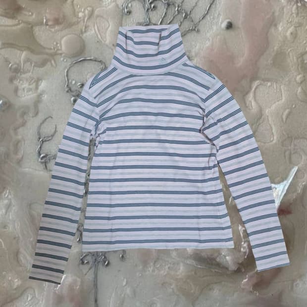 빈티지 아디다스 핑크 스트라이프 목폴라 긴팔 티셔츠 딸기우유 회핑