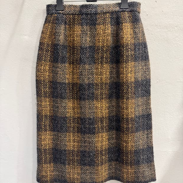 japan vintage 울체크 미디 스커트